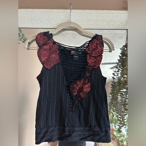 y2k pinstripe and floral Diesel top